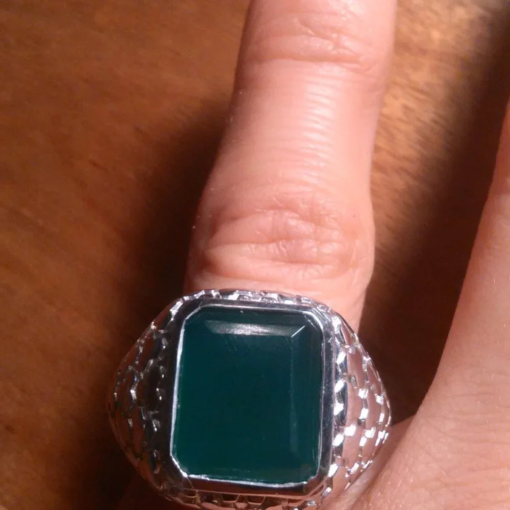 Men's Verde Onyx Art Deco Sterling Silver Ring (Size 6)